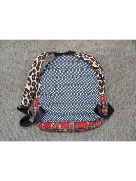 Betsey Johnson Plaid & Leopard Print Backpack With Gold Accents Polka Dot Detail